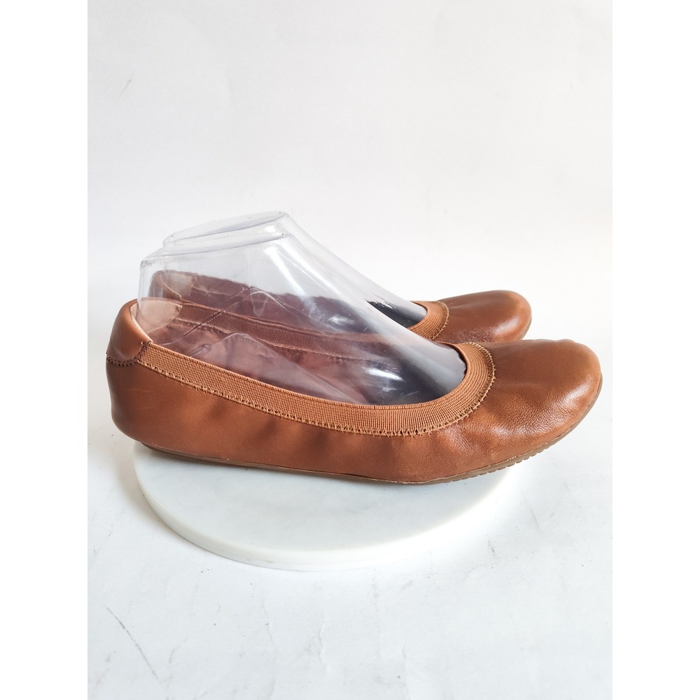 Lands End Ballet Flats 8 Leather Camel Tan Cognac Brown Round Toe Slip On Basic